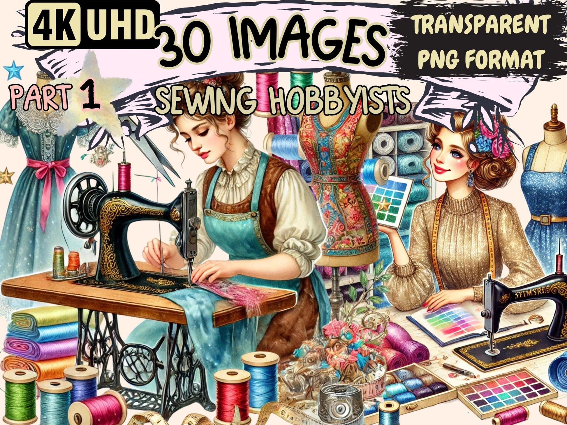 Sewing Hobbyists Clipart - High - Quality Instant Digital Download for Creative Projects