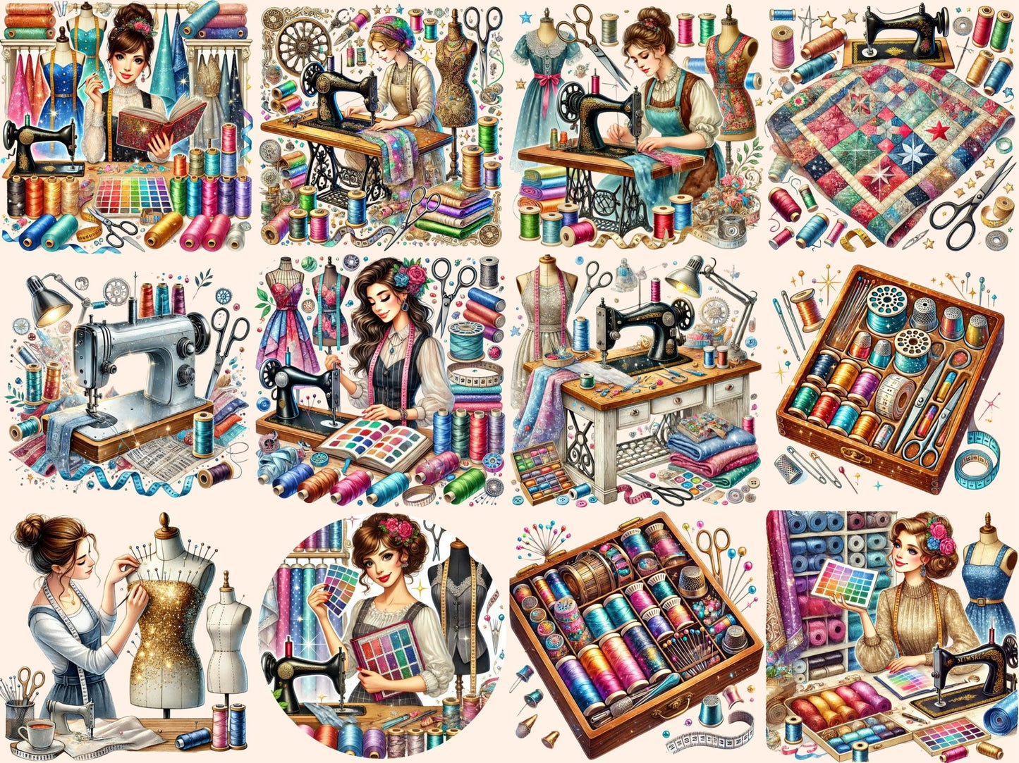 Sewing Hobbyists Clipart - High - Quality Instant Digital Download for Creative Projects