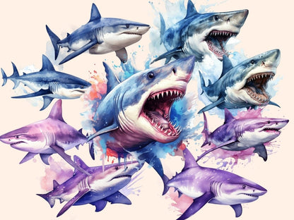 Sharks Watercolor Clipart baby shark clipart - Wonders Artist