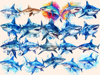 Sharks Watercolor Clipart baby shark clipart - Wonders Artist