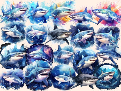 Sharks Watercolor Clipart baby shark clipart - Wonders Artist