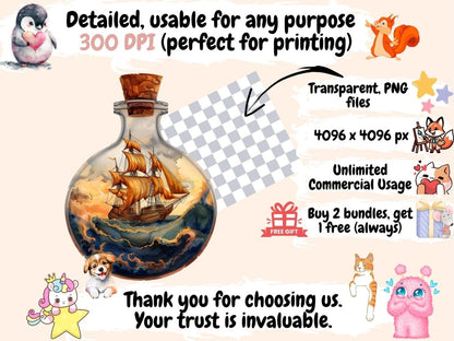 Ships in a Bottle Watercolor Clipart Bottle Art - Wonders Artist