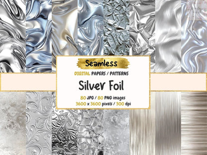 Silver Foil Seamless Digital Paper Elegant Foil Paper - Wonders Artist