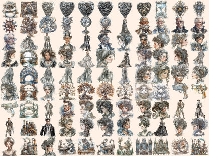 Silver Steampunk Watercolor Clipart shiny clipart - Wonders Artist