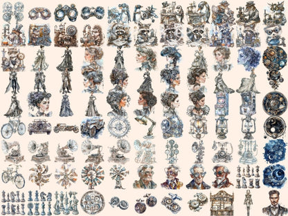 Silver Steampunk Watercolor Clipart shiny clipart - Wonders Artist