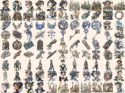 Silver Steampunk Watercolor Clipart shiny clipart - Wonders Artist