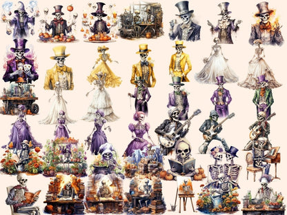 Skeletons Watercolor Clipart eerie clipart - Wonders Artist