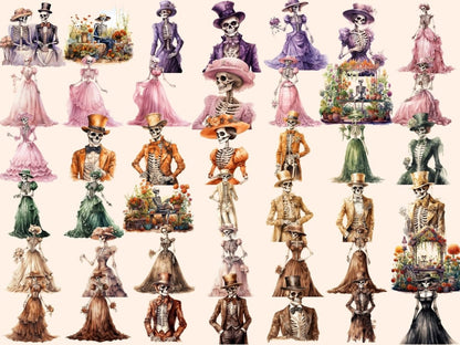 Skeletons Watercolor Clipart eerie clipart - Wonders Artist