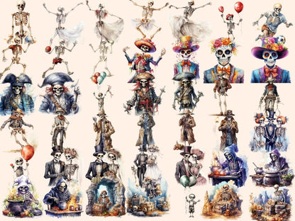 Skeletons Watercolor Clipart eerie clipart - Wonders Artist