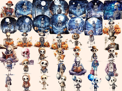 Skeletons Watercolor Clipart eerie clipart - Wonders Artist