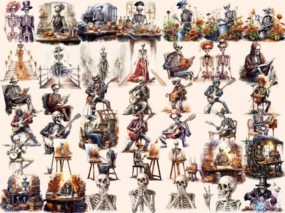 Skeletons Watercolor Clipart eerie clipart - Wonders Artist