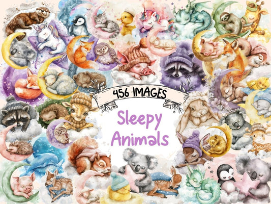 Sleepy Animals Watercolor Clipart animal clipart - Wonders Artist