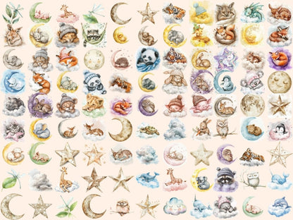 Sleepy Animals Watercolor Clipart animal clipart - Wonders Artist