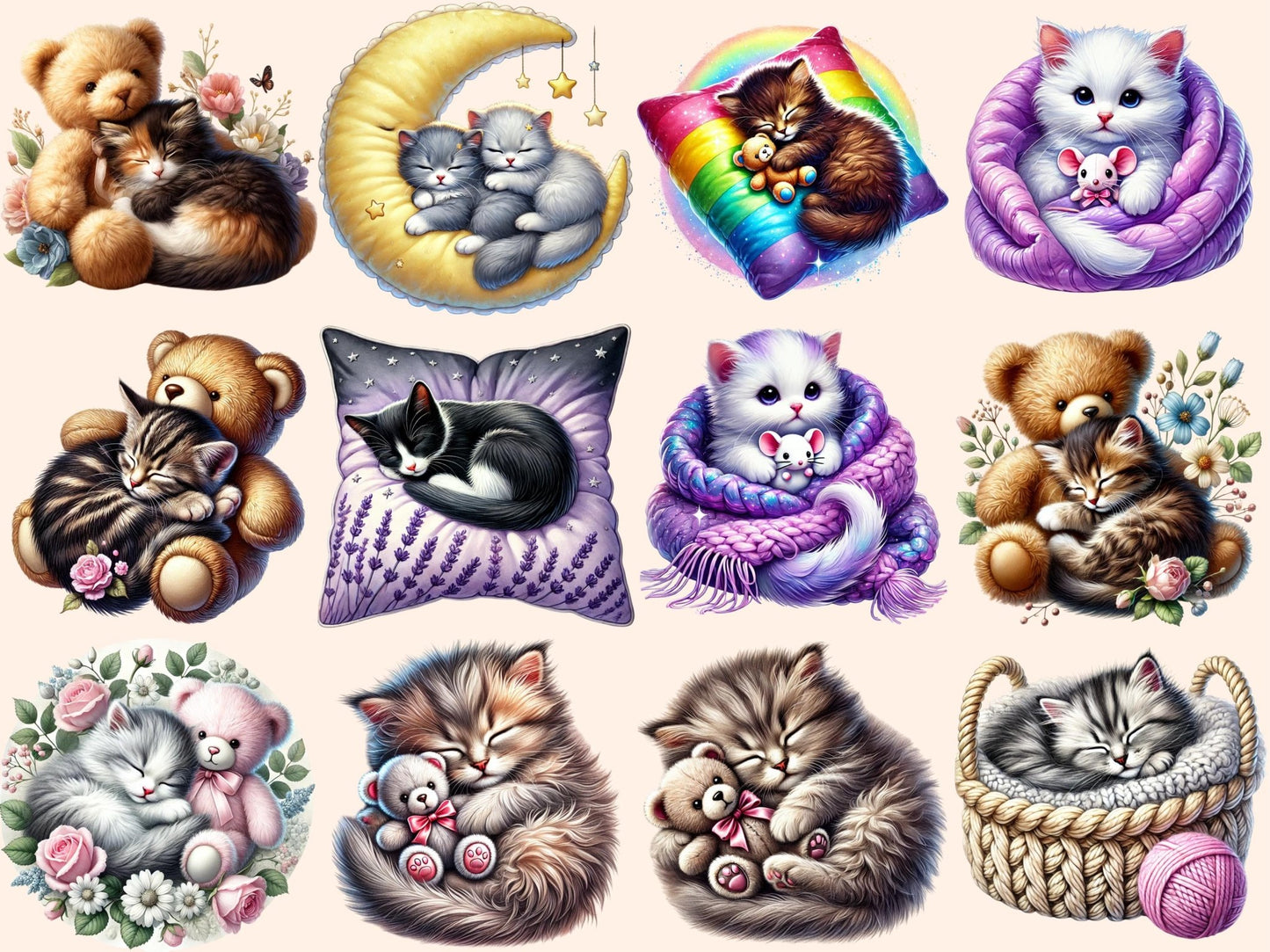 Sleepy Cats (P1) Clipart - High - Quality Instant Digital Download for Creative Projects