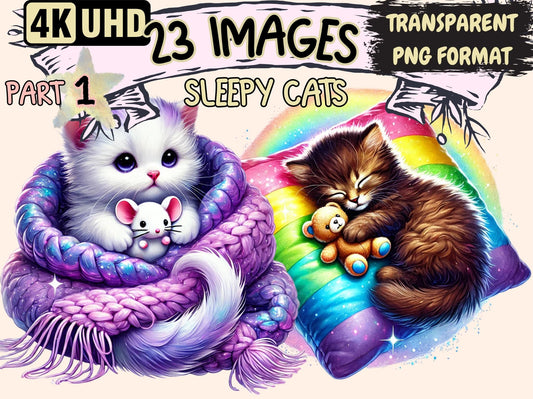 Sleepy Cats (P1) Clipart - High - Quality Instant Digital Download for Creative Projects