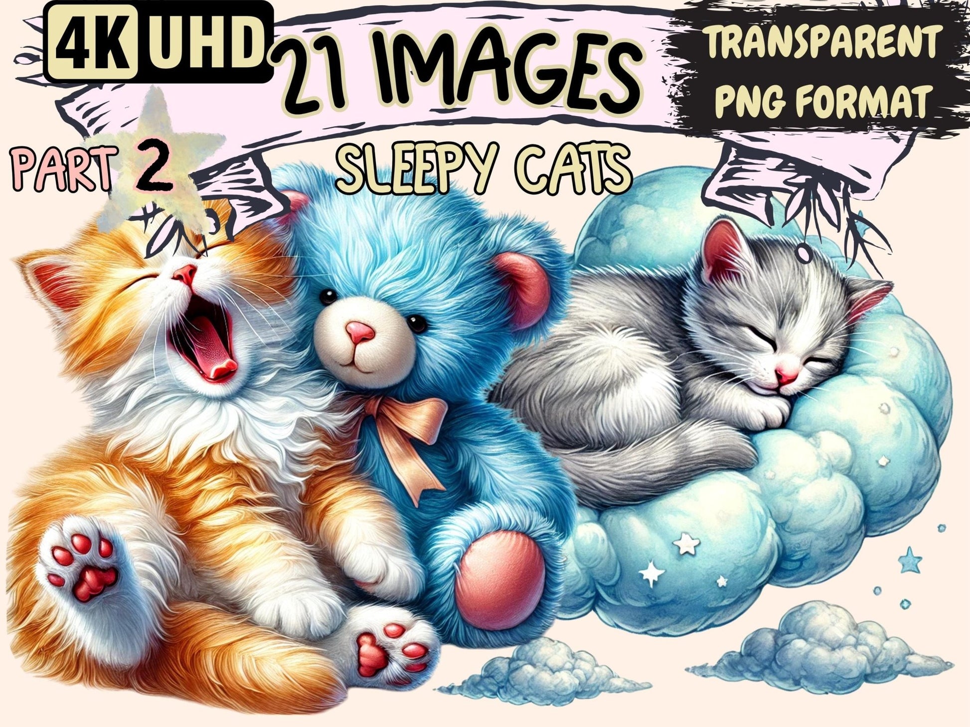 Sleepy Cats (P2) Clipart - High - Quality Instant Digital Download for Creative Projects