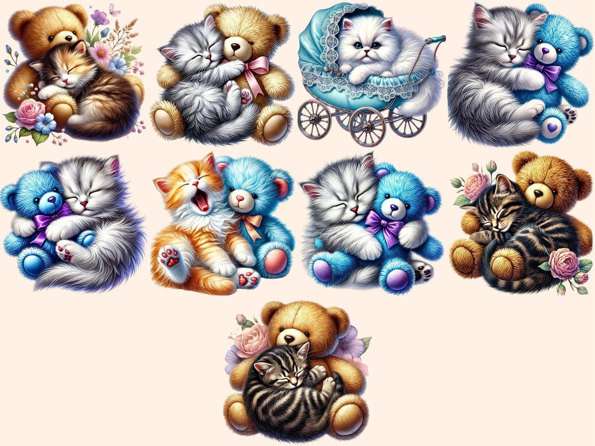 Sleepy Cats (P2) Clipart - High - Quality Instant Digital Download for Creative Projects