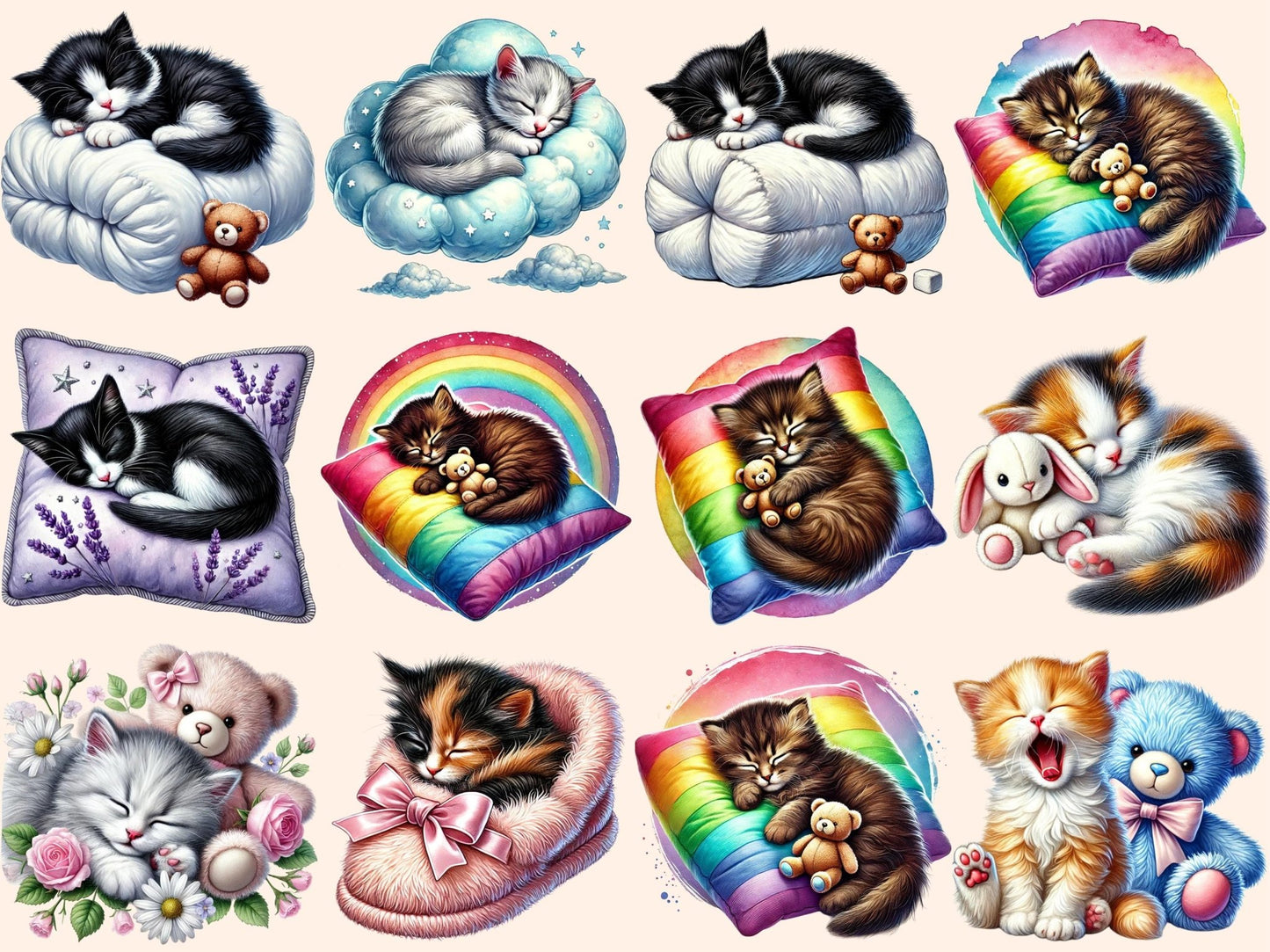 Sleepy Cats (P2) Clipart - High - Quality Instant Digital Download for Creative Projects