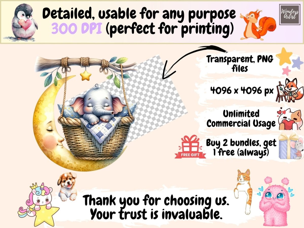 Sleepy Elephants Clipart baby elephant png bedtime elephant png cozy animal png - WondersArtist