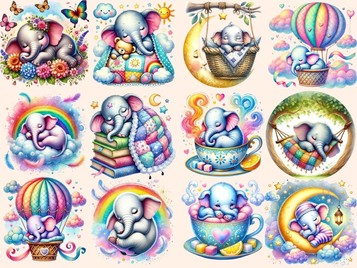 Sleepy Elephants Clipart baby elephant png bedtime elephant png cozy animal png - WondersArtist