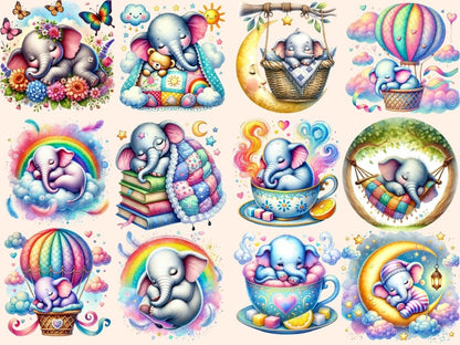 Sleepy Elephants Clipart baby elephant png bedtime elephant png cozy animal png - WondersArtist