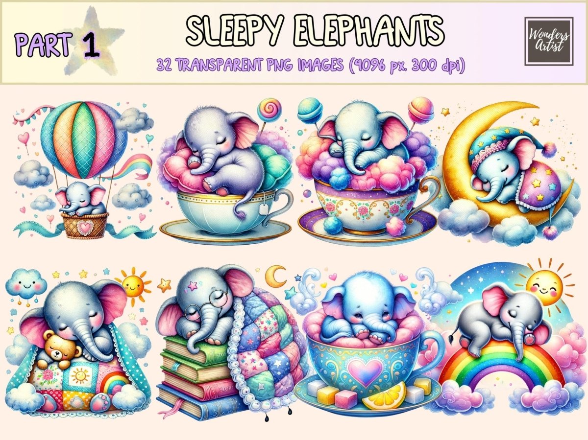 Sleepy Elephants Clipart baby elephant png bedtime elephant png cozy animal png - WondersArtist