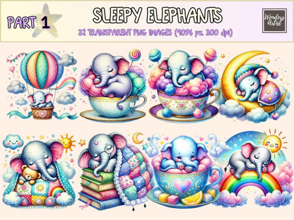 Sleepy Elephants Clipart baby elephant png bedtime elephant png cozy animal png - WondersArtist