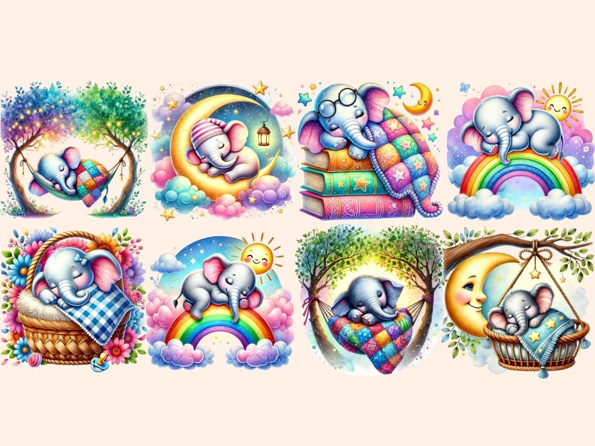 Sleepy Elephants Clipart baby elephant png bedtime elephant png cozy animal png - WondersArtist