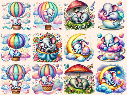 Sleepy Elephants Clipart baby elephant png bedtime elephant png cozy animal png - WondersArtist