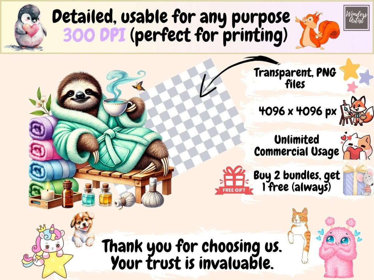 Sloth Spa Clipart cozy sloth art cute sloth png new bundles all - WondersArtist