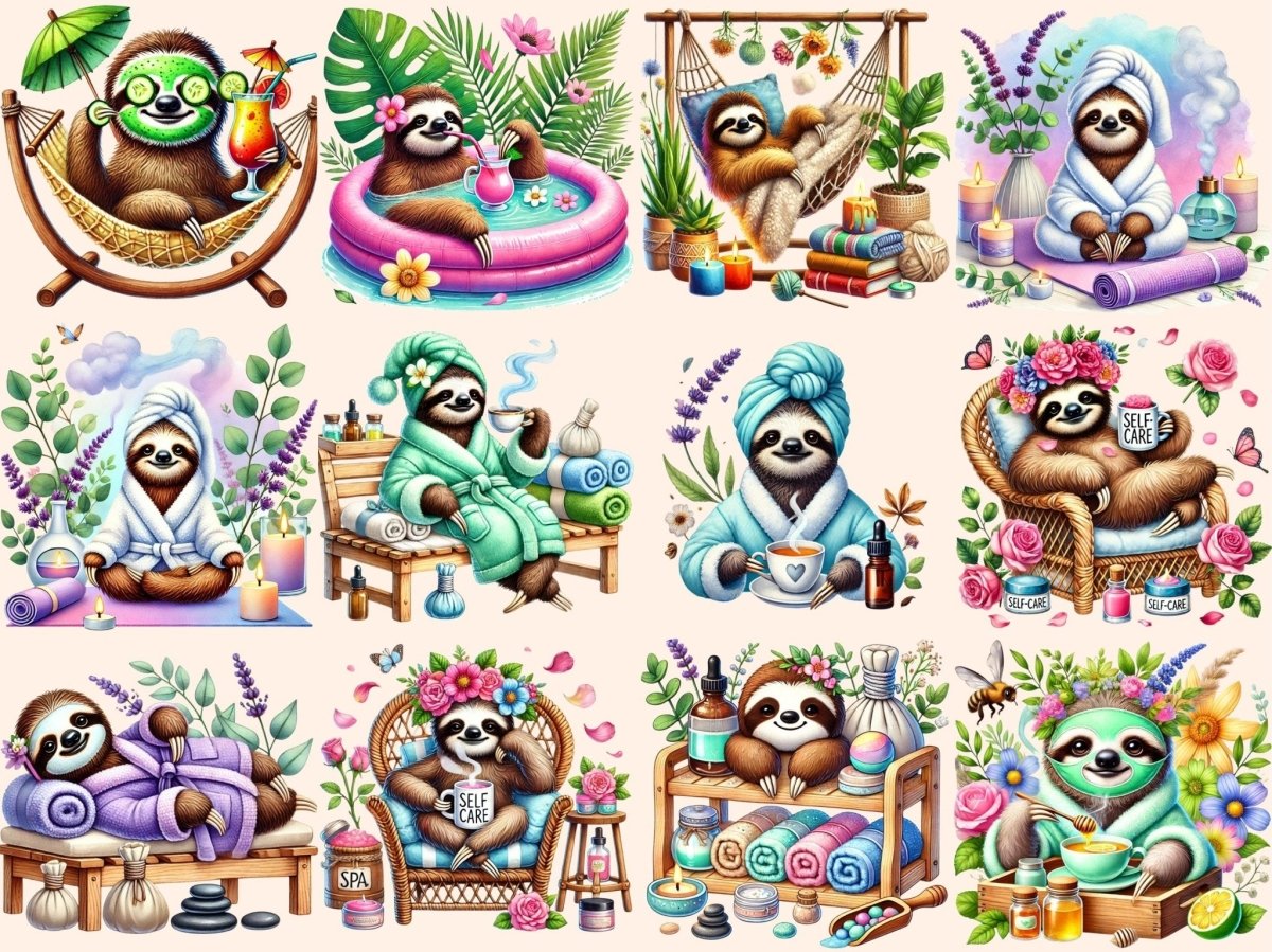 Sloth Spa Clipart cozy sloth art cute sloth png new bundles all - WondersArtist