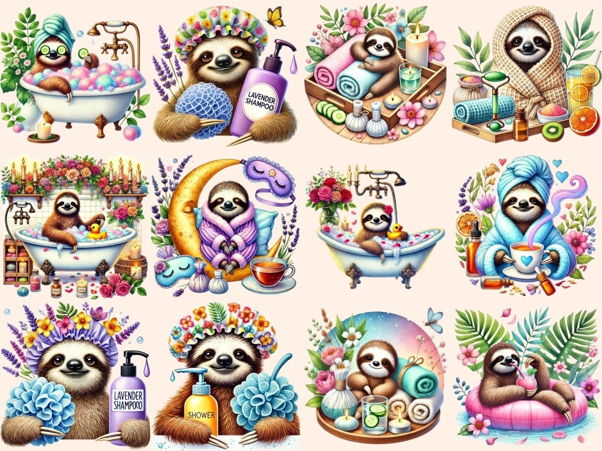 Sloth Spa Clipart cozy sloth art cute sloth png new bundles all - WondersArtist