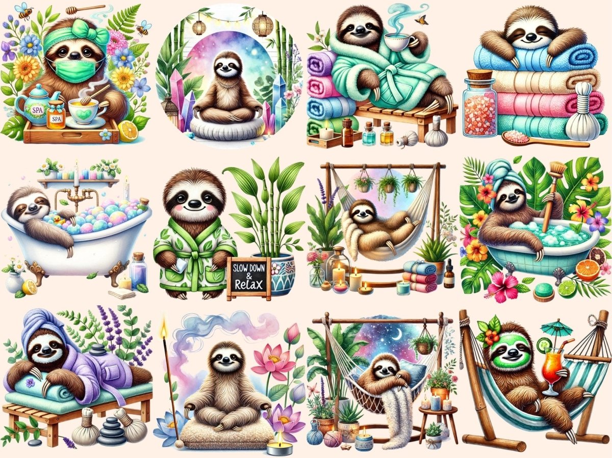 Sloth Spa Clipart cozy sloth art cute sloth png new bundles all - WondersArtist
