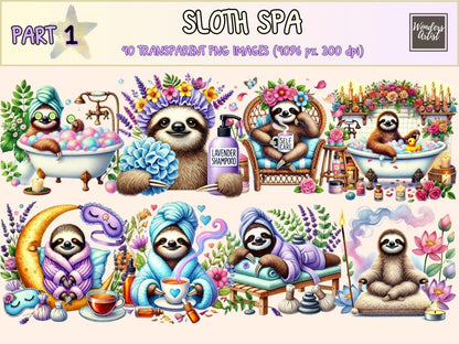 Sloth Spa Clipart cozy sloth art cute sloth png new bundles all - WondersArtist