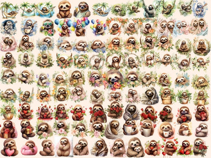 Sloths Watercolor Clipart cute animal clipart - Wonders Artist