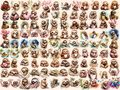 Sloths Watercolor Clipart cute animal clipart - Wonders Artist