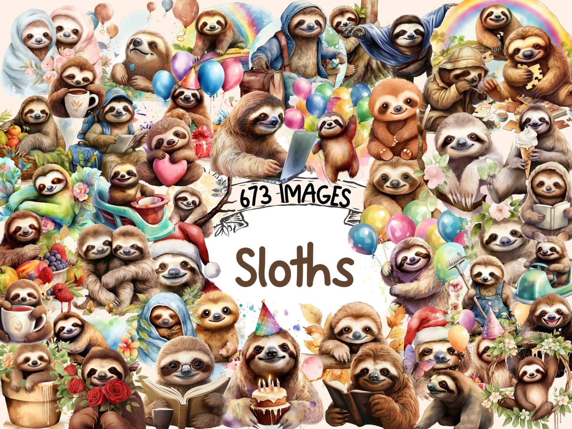 Sloths Watercolor Clipart - High - Quality Instant Digital Download for Creative Projects