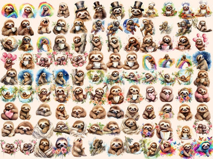 Sloths Watercolor Clipart cute animal clipart - Wonders Artist