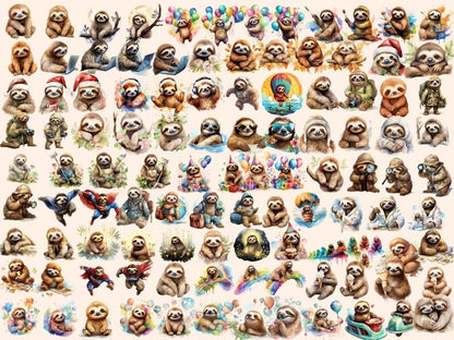 Sloths Watercolor Clipart cute animal clipart - Wonders Artist