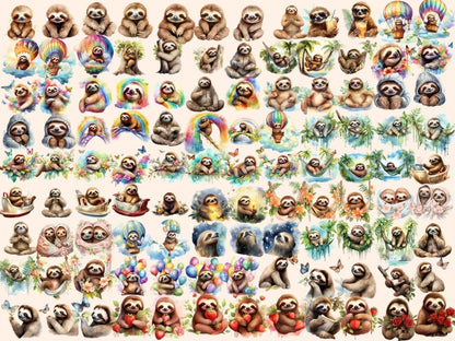 Sloths Watercolor Clipart cute animal clipart - Wonders Artist