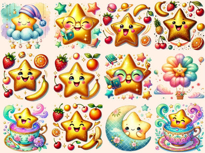 Smiling Stars Clipart cartoon star png cheerful star png cute star png - WondersArtist