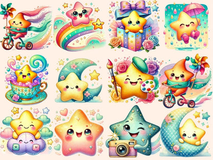 Smiling Stars Clipart cartoon star png cheerful star png cute star png - WondersArtist