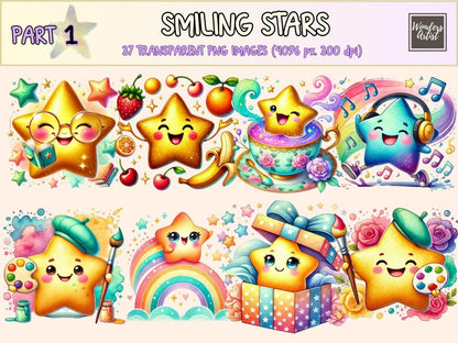 Smiling Stars Clipart cartoon star png cheerful star png cute star png - WondersArtist