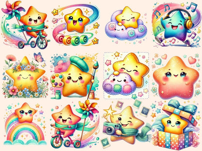 Smiling Stars Clipart cartoon star png cheerful star png cute star png - WondersArtist