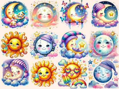 Smiling Suns & Moons Clipart celestial clipart celestial printables cute moon png - WondersArtist