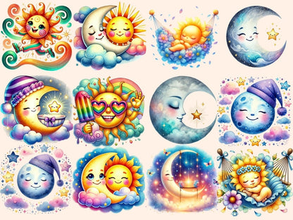 Smiling Suns & Moons Clipart celestial clipart celestial printables cute moon png - WondersArtist