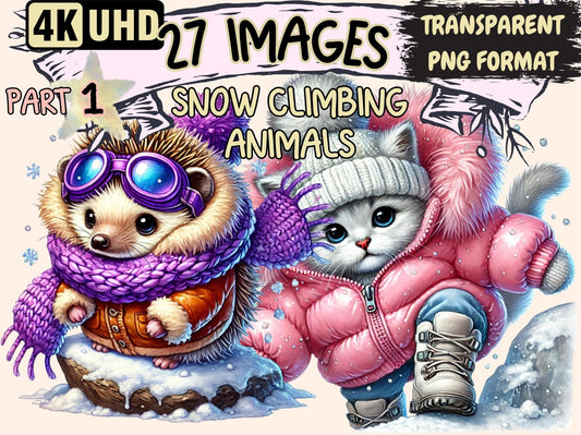 Snow Climbing Animals Clipart - High - Quality Instant Digital Download for Creative Projects