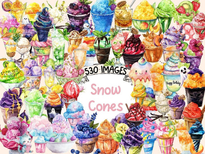 Snow Cones Watercolor Clipart ice cone clipart - Wonders Artist