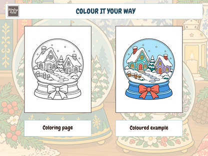 Snow Globe Magic Coloring Book — coloring page and example