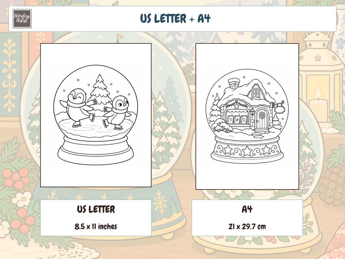 Snow Globe Magic Coloring Book — print sizes